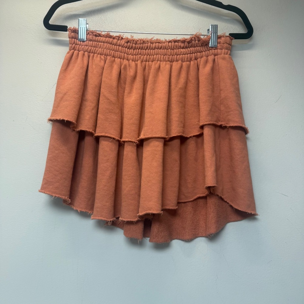Aerie Tiered Ruffle Mini Skirt Womens Small Orange Excellent French Terry Boho